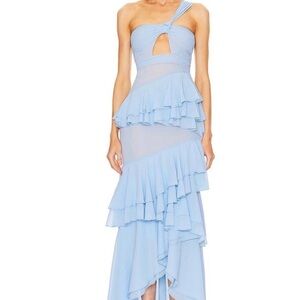 Chic One-Shoulder Blue Maxi Dress